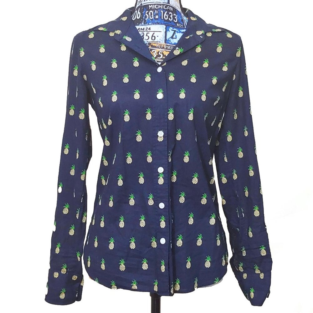 J.Crew Navy Pineapple Print Navy Button Down